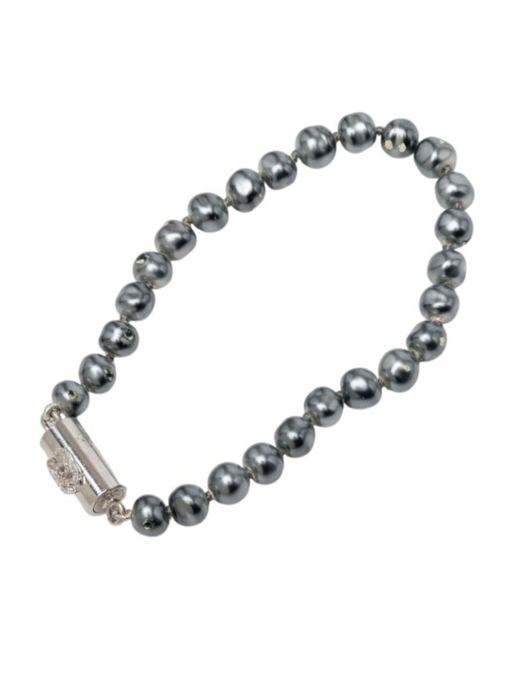 Chanel CC Logo Bracelet Silver Faux Pearl Metal